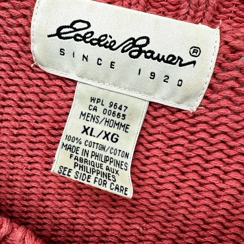 Eddie Bauer Sweater Mens XL Long Sleeve Pullover Clay‎ Red WELL WORN Vintage - Picture 2 of 6